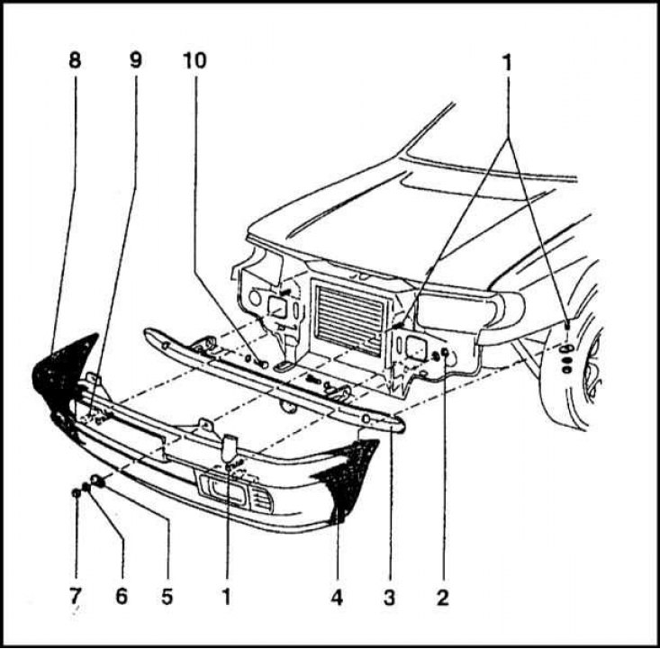 Снятие и установка переднего бампера (Шкода Фелиция, 1994-2001 ...