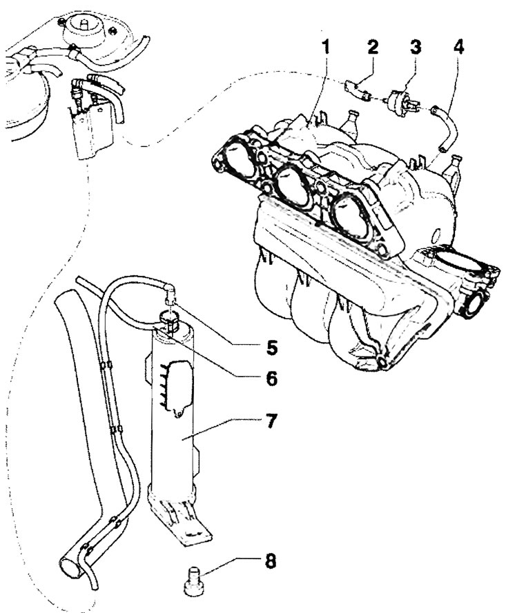 1 - Впускной газопровод; 2 - Шланг для удаления…