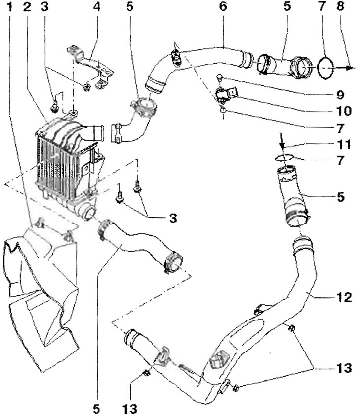 1 - Воздуховод; 2 - Охладитель впускаемого…