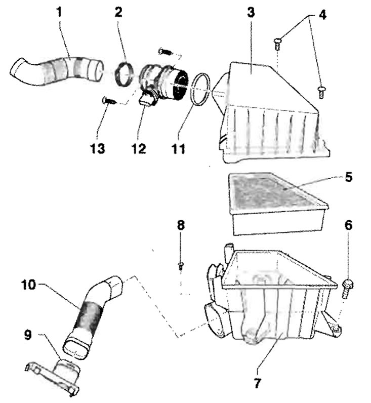 1 - Впускной шланг, к впускному трубопроводу,…