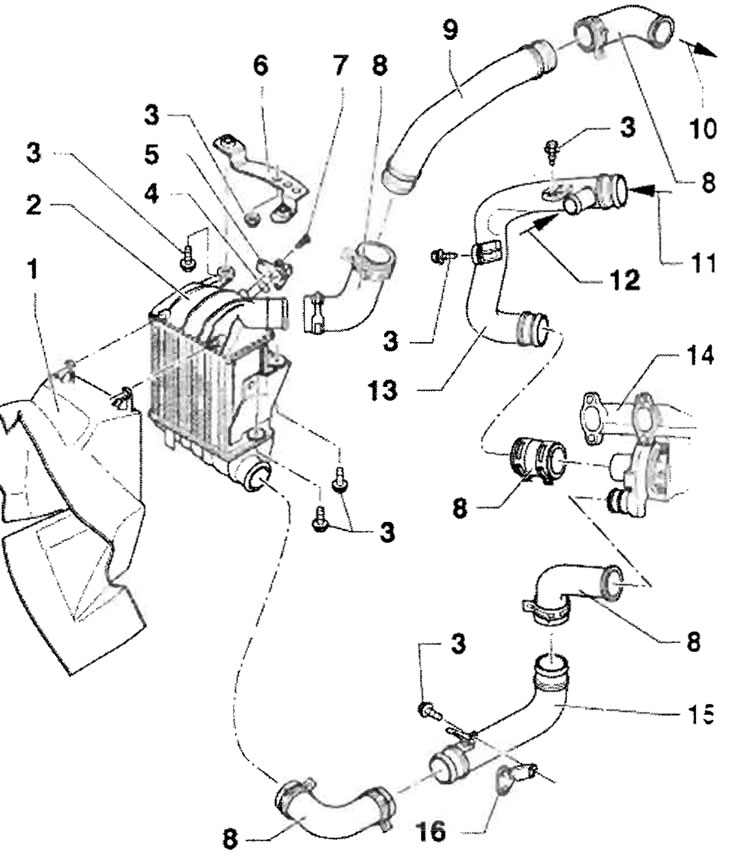 1 - Légcsatorna; 2 - Töltőlevegő-hűtő; 3 - 8 Nm;…