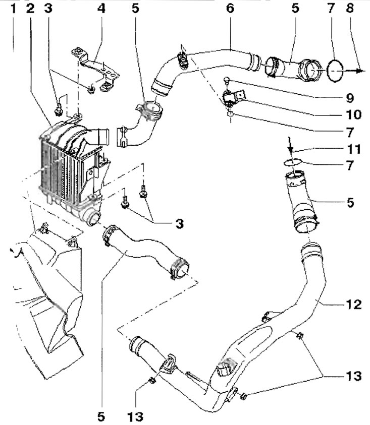 1 - Légcsatorna; 2 - Töltőlevegő-hűtő; 3 - 8 Nm;…
