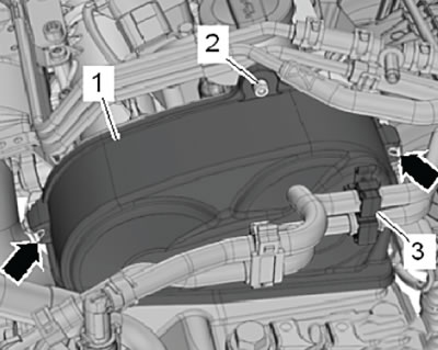 12. Loosen the fastening clamps (arrows), then…