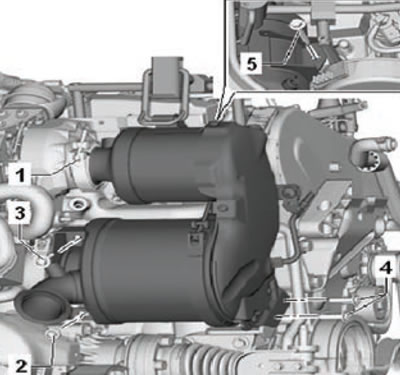 4. Release the fastening clamp (1) shown in the…