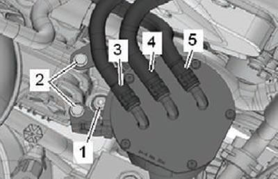 4. Unscrew the mounting bolts (2) shown in the…