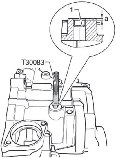 Tap the plug (1) with a pressing mandrel (T30033)…
