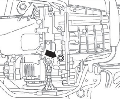 6. Unscrew the transmission oil level check screw…
