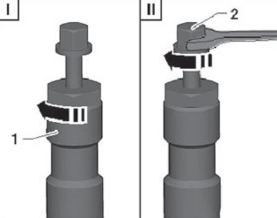 Pre-tighten the special tool nut (I) by hand.…