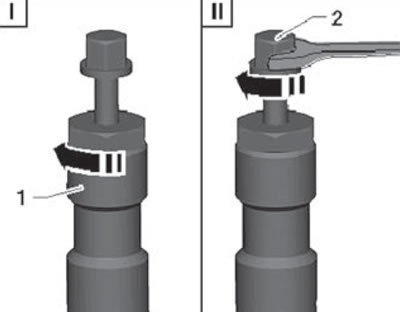 Pre-tighten the special tool nut (I) by hand.…