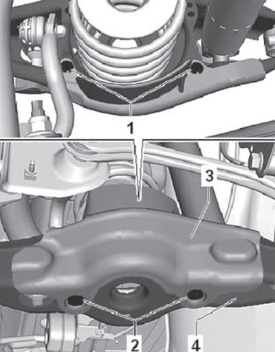 13. Снять защиту от камней (3) с нижнего рычага…