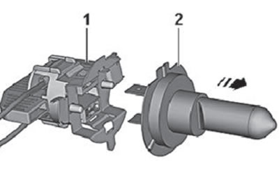 4. Completely remove the low beam lamp (2) in the…