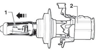 3. Remove the high beam headlight bulb (1) from…