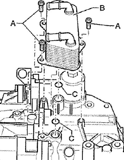 Вывернуть винты «А» и снять радиатор охлаждения…