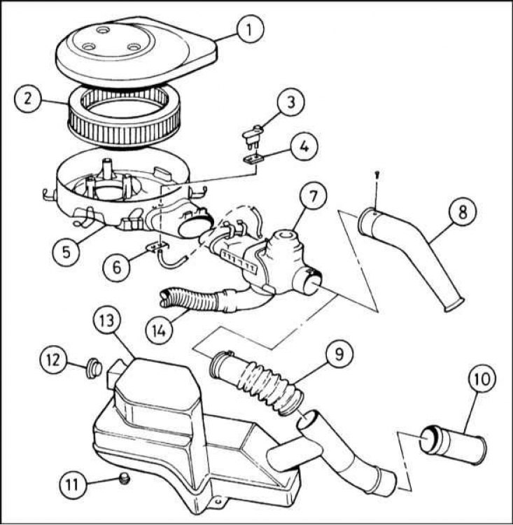 1 - Верхняя крышка воздухоочистителя; 2 -…