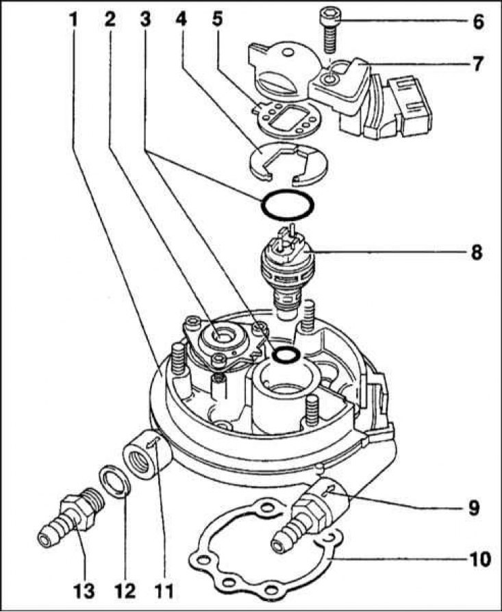 1 - Верхняя секция корпуса дросселя; 2 -…