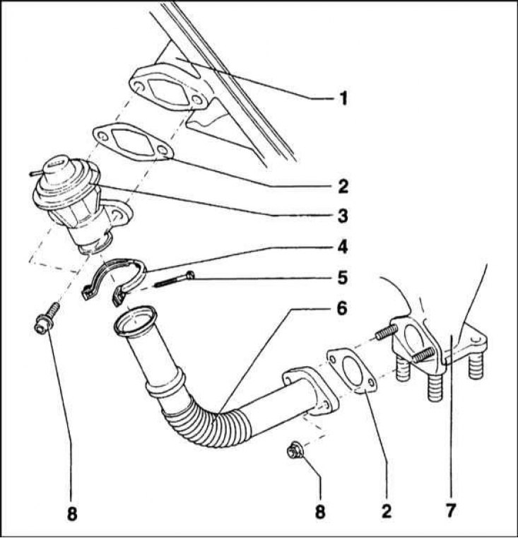 1 - Впускной трубопровод; 2 - Прокладка; 3 -…