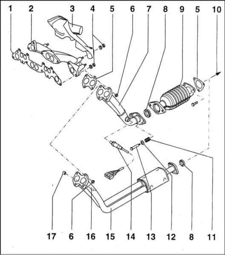 1 - Уплотнительная прокладка; 2 - Выпускной…