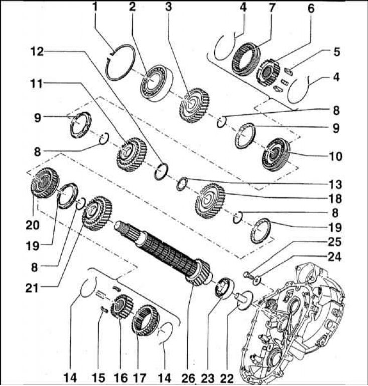 1 - Стопорное кольцо; 2 - Шарикоподшипник; 3 -…