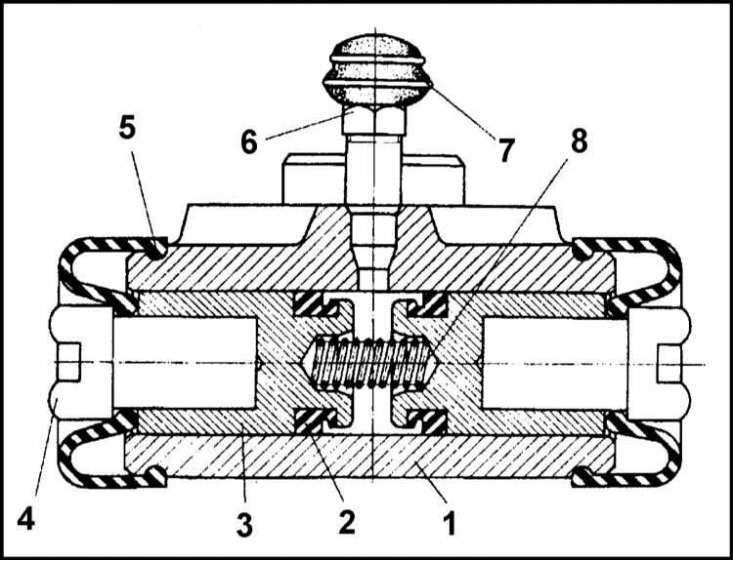 1 - Корпус цилиндра; 2 - Манжета; 3 - Поршень; 4…