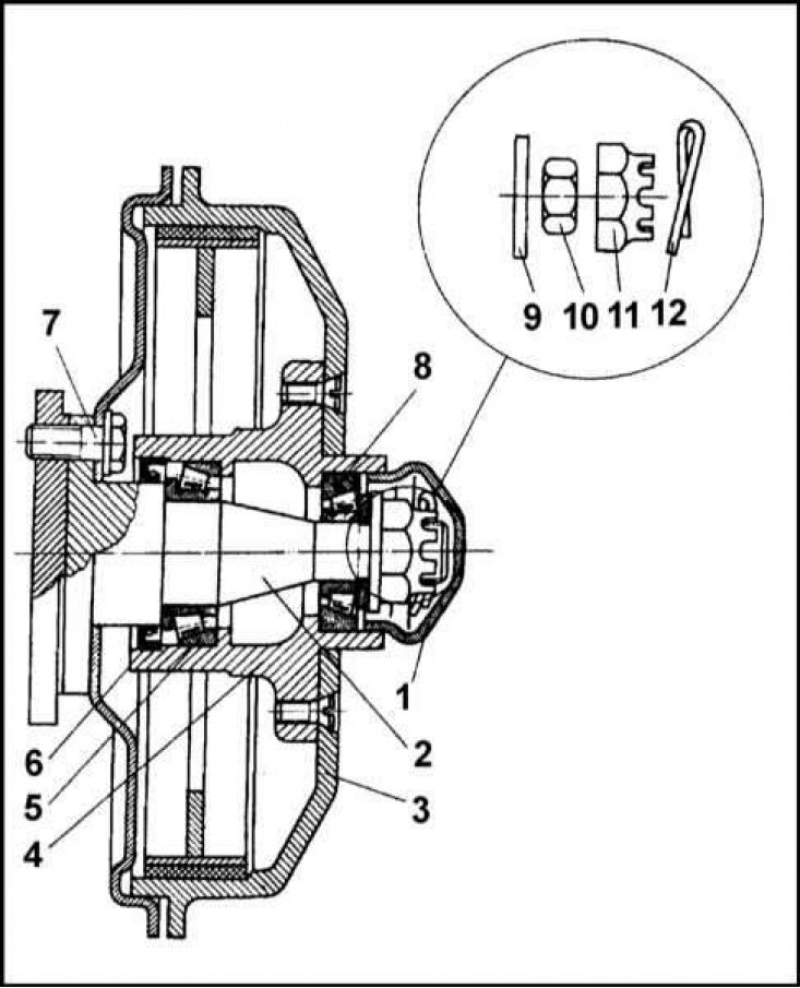 1 - Крышка; 2 - Цапфа моста; 3 - Тормозной…