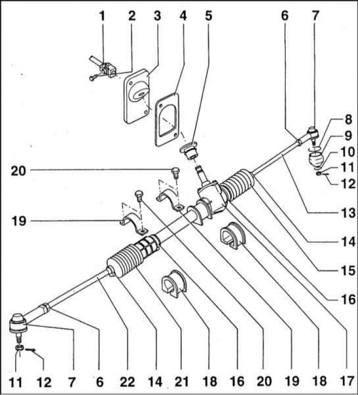 1 - Карданный промежуточный вал рулевой рейки; 2…