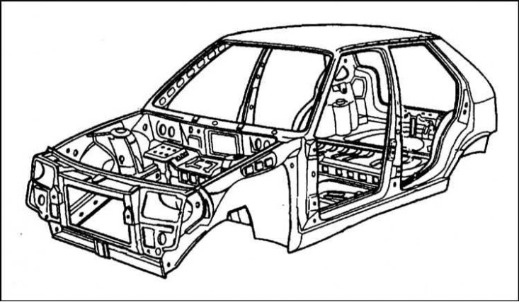 Кузов автомобиля скомпонован из штампованных…