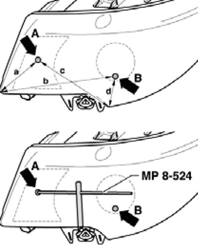 7.6 Точки (А и В) попадания струй на левую фару и…