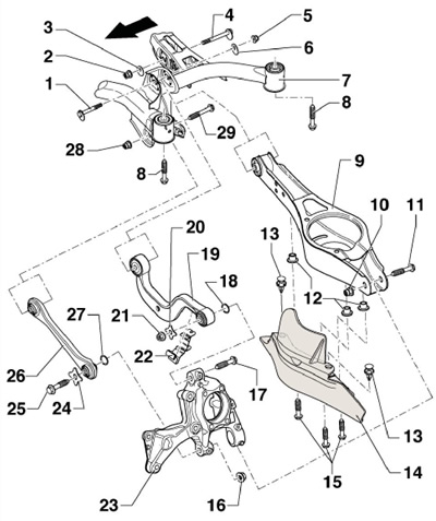 1.2b Подрамка и рамена на задно окачване за AWD…