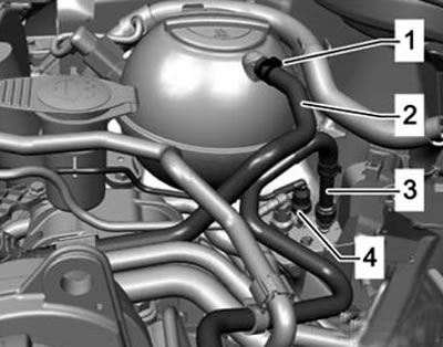 5.8. Шланг ОЖ (2) и линии системы питания (3 и 4)