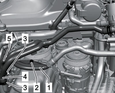 5.18. Трубка (1) и шланги (4 и 5) ОЖ