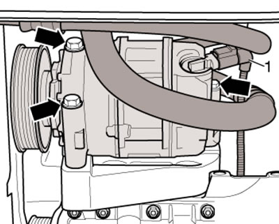 5.22. Разъём (1) и крепёж (стрелки) компрессора…