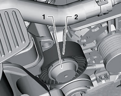 7.12. Крышка (1) промежуточного ролика (2)