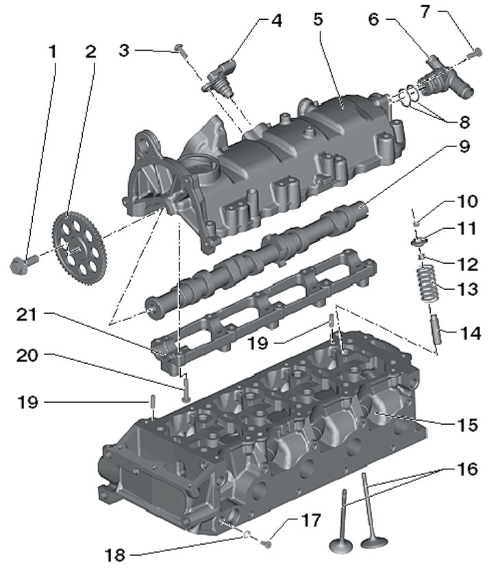 12.1. Детали ГРМ 1. Болт, подлежит замене, 50 Нм,…