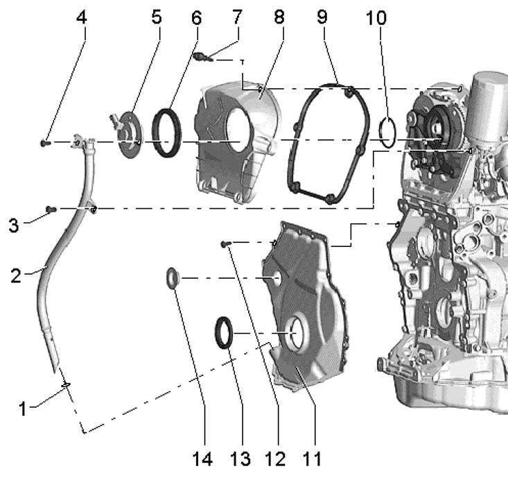 27.1 Детали установки датчика N205 и крышек цепи…