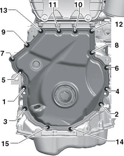 27.10. Болты крепления нижней крышки цепи ГРМ