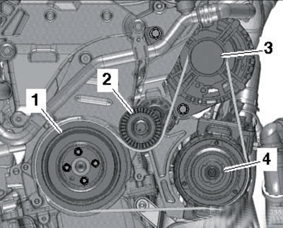 35.11. Схема прокладки ремня 1. Коленчатый вал;…