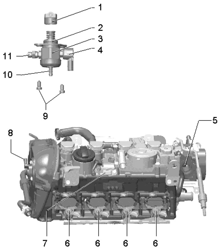 10.8. Детали установки ТНВД (модели 1.8 л) 1.…