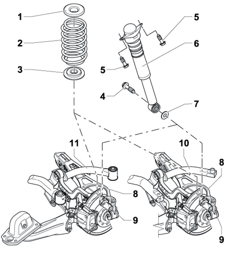 1. За. Задно окачване с пружини и амортисьори,…