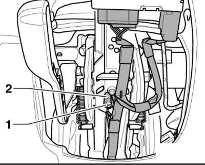 15.9. Провод массы (1) и направляющая (2)