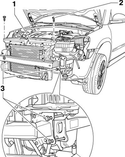 2.10. Верхние болты держателя замка капота