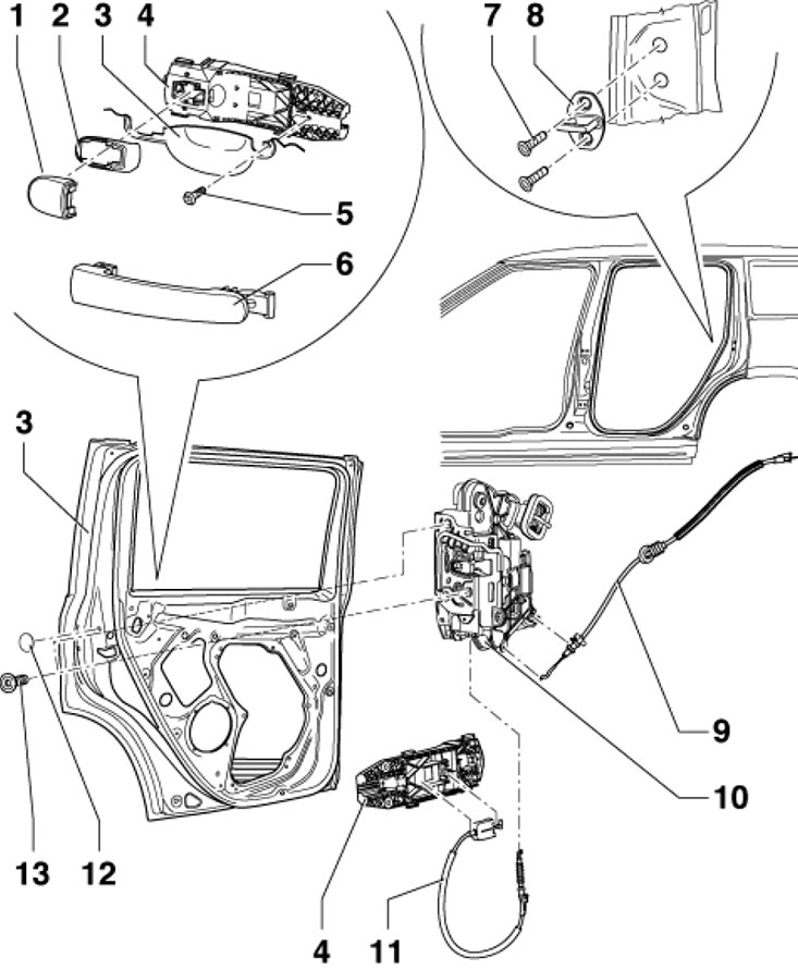 10.35. Соединения замка задней двери