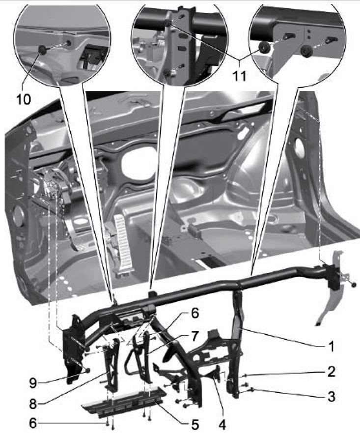 15.14. Детали крепления балки панели приборов 1.…