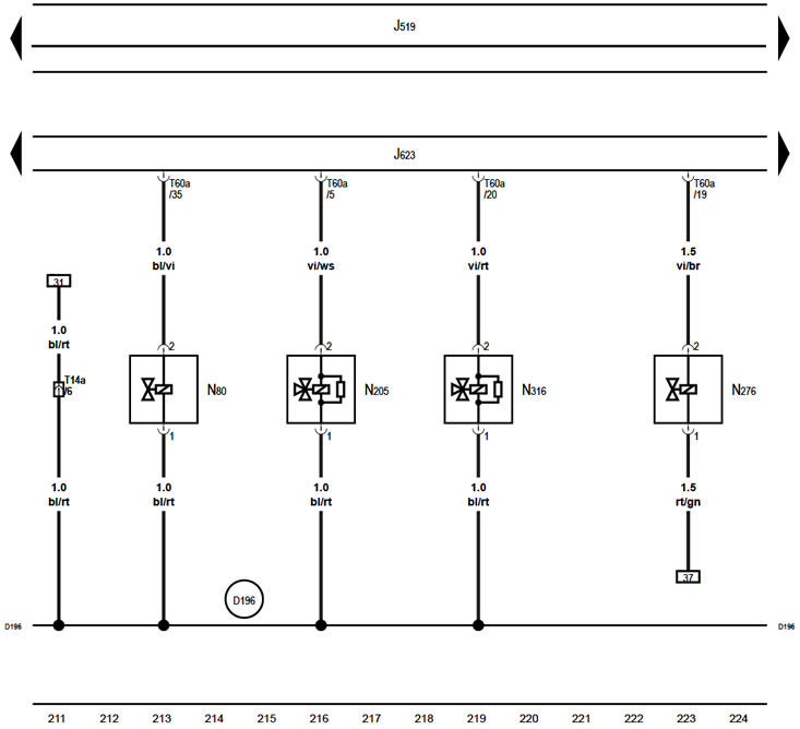 ЕСМ, э/м клапан продувки адсорбера, клапан №1…